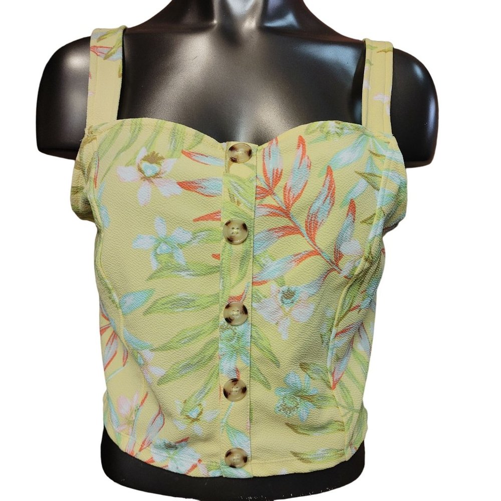 NO BO | No Boundaries Women's Smocked Yellow Floral Cropped Tank Top XXL (19)
